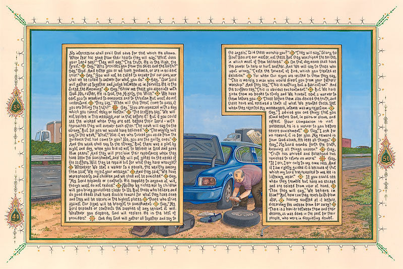 Sandow Birk, ‘American Qur'an/Sura 34 (A-B)’, 2010, Drawing, Collage or other Work on Paper, Gouache, acrylic, and ink on paper, Catharine Clark Gallery