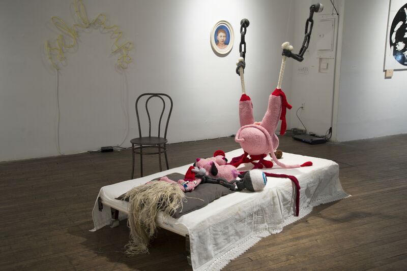 Gil Yefman, ‘Sex Slave’, 2008, Installation, Knitting, mattress, bed frame, toilette, mirror, chair, and an additional performance accompanies this piece, Ronald Feldman Gallery