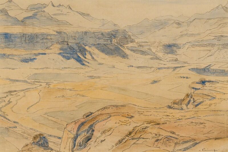 J. H. Pierneef, ‘Mountain Landscape’, Drawing, Collage or other Work on Paper, Pencil and watercolour on paper, Strauss & Co