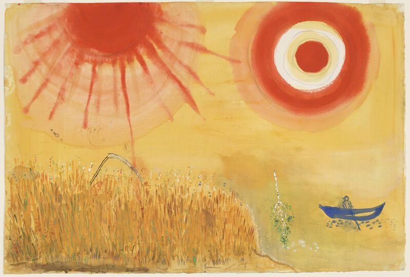 Marc Chagall, ‘A Wheatfield on a Summer's Afternoon. Study for backdrop for Scene III of the ballet Aleko’, 1942, Drawing, Collage or other Work on Paper, Gouache, watercolor, and pencil on paper, Dallas Museum of Art