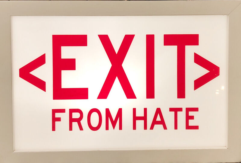 Cabell Molina, ‘EXIT from HATE’, 2017, Sculpture, Lighted sculpture made of wood, plexi, spray paint, The Untitled Space