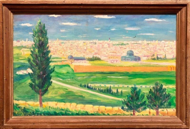Arye Leo Peysack, ‘German Israeli Oil Painting Jerusalem Panorama of Old City Walls’, Early 20th Century, Painting, Oil Paint, Lions Gallery