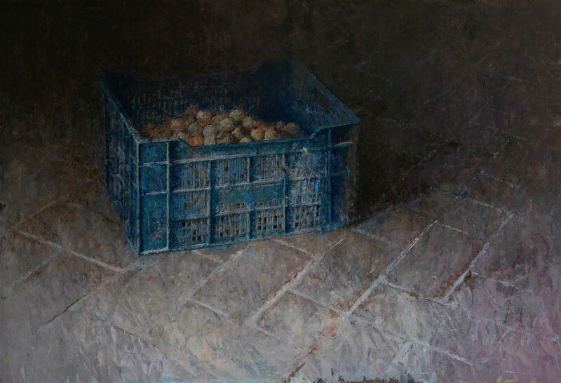 Pedro Escalona, ‘La caja azul’, ca. 2019, Painting, Oil on wood, Galeria Jordi Barnadas