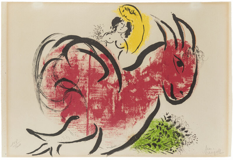 Marc Chagall, ‘Le Coq Rouge’, 1952, Print, Color lithograph on paper under glass, John Moran Auctioneers