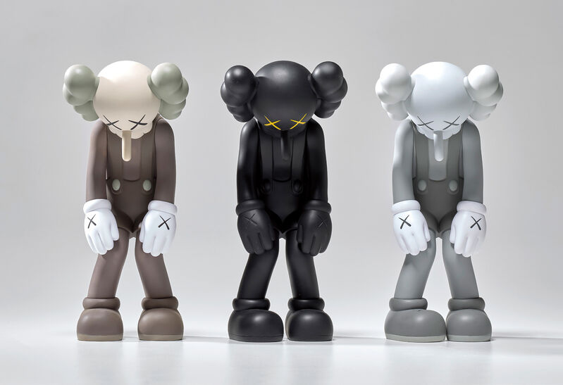KAWS, ‘Small Lie (Brown); Small Lie (Black); and Small Lie (Grey)’, 2017, Sculpture, Three painted vinyl multiples, all contained in the original Medicom packaging., Phillips