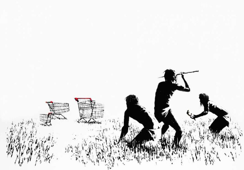 Banksy, ‘Trolley Hunters (Black and White) LA Version’, 2006, Print, Silkscreen on paper, Hexagon Gallery