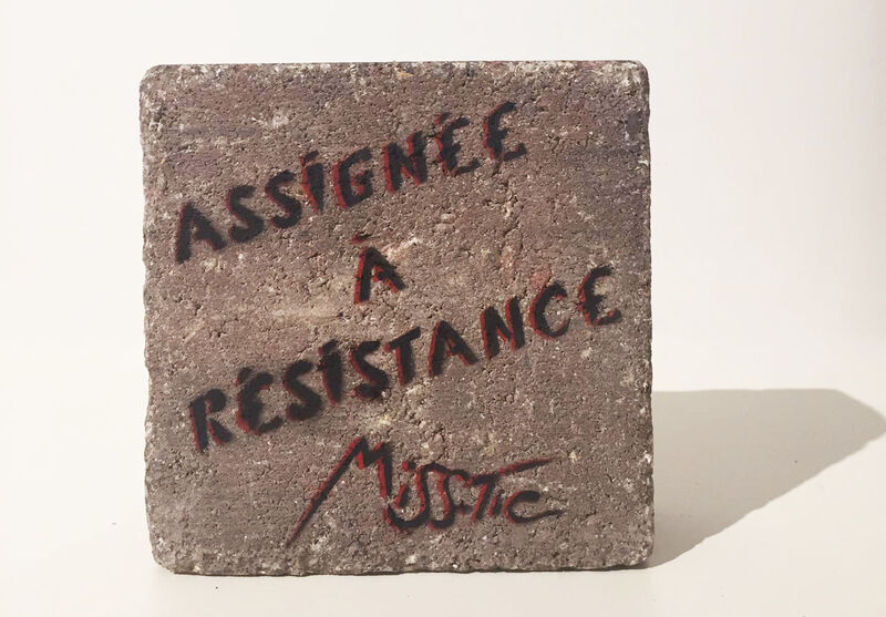Miss Tic, ‘Assignée à Résistance’, 2020, Painting, Stencil on paving stone, Galerie Martine Ehmer