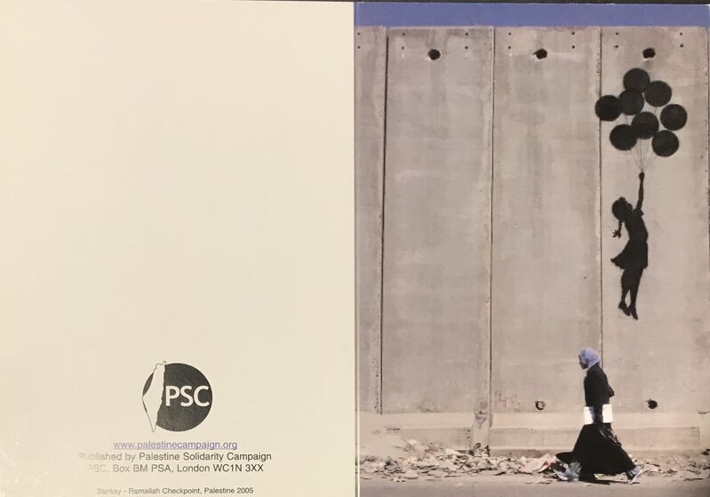 Banksy, ‘Banksy Ramallah Checkpoint Palestine 2005 Girl With Balloon Bethlehem ’, 2005, Ephemera or Merchandise, Lithograph Heavy Stock Thick Post Card and Vibrant Inks, New Union Gallery