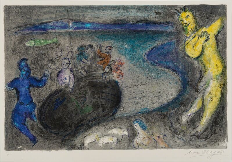 Marc Chagall, ‘Songe du Capitaine Bryaxis (Dream of Captain Bryaxis), plate 21 from Daphnis et Chloé’, 1961, Print, Lithograph in colors, on wove paper, with full margins., Phillips
