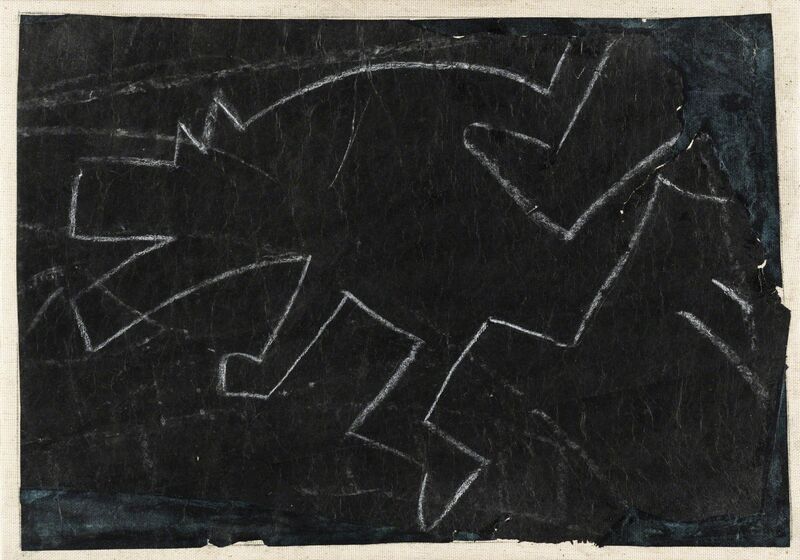Keith Haring, ‘Senza titolo (Frammento storico di street-art dalla metropolitana di New York)’, 1980-81, Mixed Media, Plaster on black paper, torn from the wall, fixed on canvas, Martini Studio d'Arte
