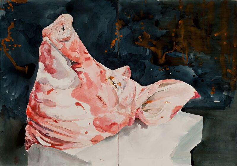 Santi Moix, ‘Pig’, 2014, Drawing, Collage or other Work on Paper, Watercolor and collage on paper, Matthew Liu Fine Arts