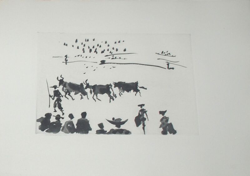 Pablo Picasso, ‘Los Cabestros Retiran al Toro Manso (Halters Withdraw the Tamed Bull)’, 1959, Print, Aquatint, Georgetown Frame Shoppe