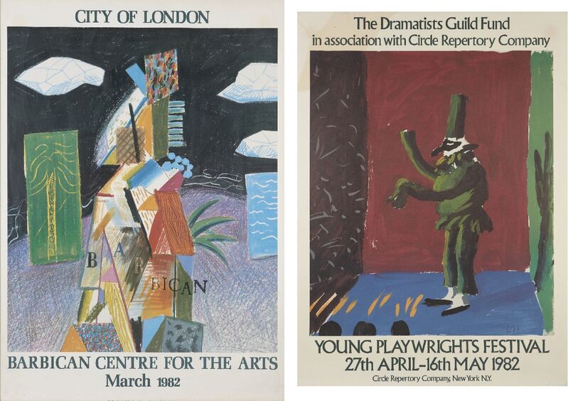 David Hockney, ‘City of London, Barbican Centre for the Arts; and The Dramatists Guild Fund’, 1982, Posters, Two offset lithographic posters in colours on wove, Roseberys