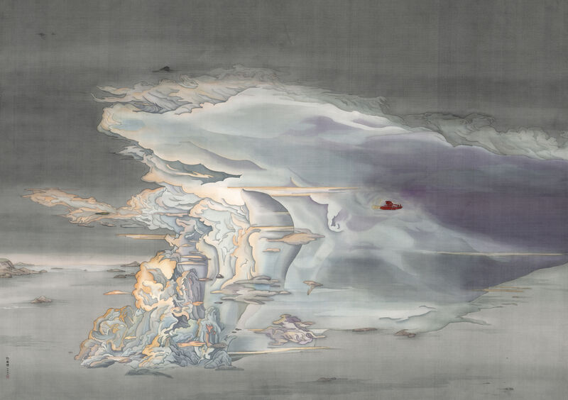 Frank Tang 鄧啟耀, ‘Floating Plane (Porco Rosso)’, 2021, Painting, Ink and colour on silk, Karin Weber Gallery