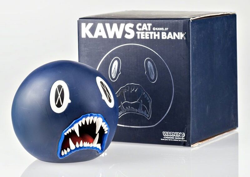 KAWS, ‘Cat Teeth Bank (Navy Blue) in original box’, 2007, Sculpture, Limited edition of only 400. Painted Cast Vinyl; in original box., Alpha 137 Gallery