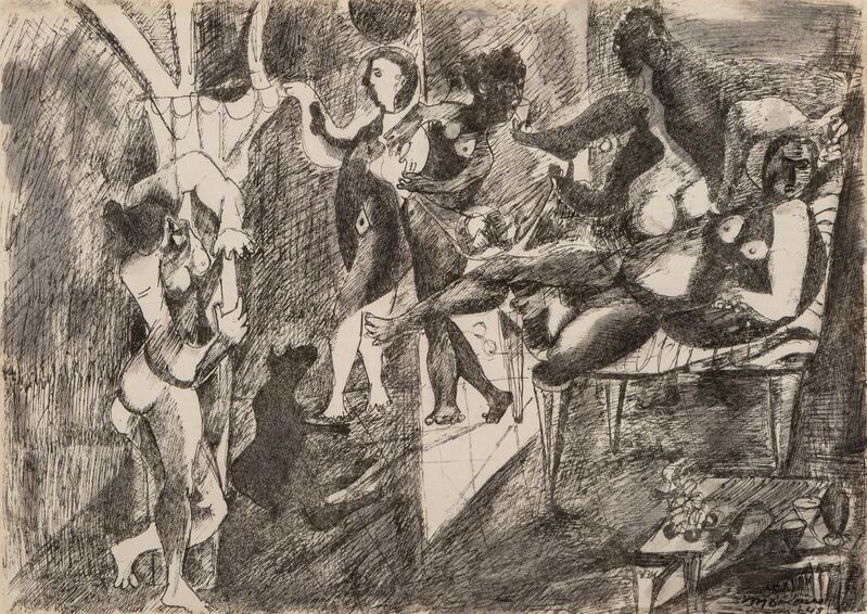 Mariano Rodriguez, ‘Bacanal con Perro Negro’, 1948, Other, Ink on paper, Heritage Auctions