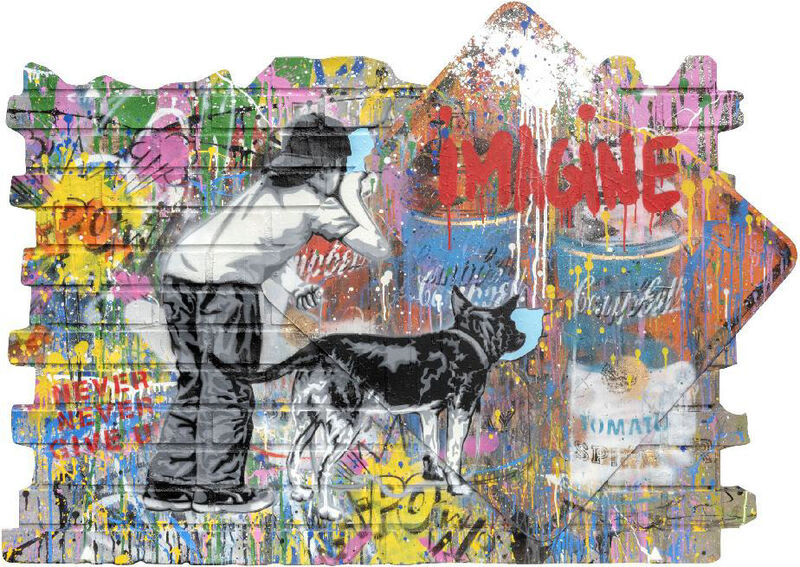Mr. Brainwash, ‘Imagine’, 2019, Installation, Silkscreen and Mixed Media on Fibreglass Brick Wall and Street Signs, Maddox Gallery