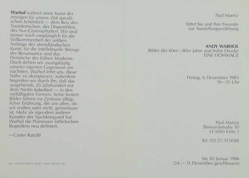Andy Warhol, ‘Bilder de 60er-80er Jahre und Ruhe Drucke’, 1985, Ephemera or Merchandise, Bengtsson Fine Art