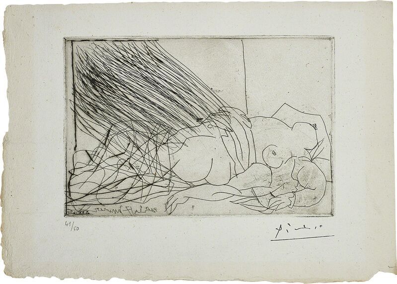 Pablo Picasso, ‘Femme nue endormie ou morte (Danaé?) (Nude Woman Sleeping or Dead [Danae?])’, 1934, Print, Etching, on thin wove paper, with full margins., Phillips