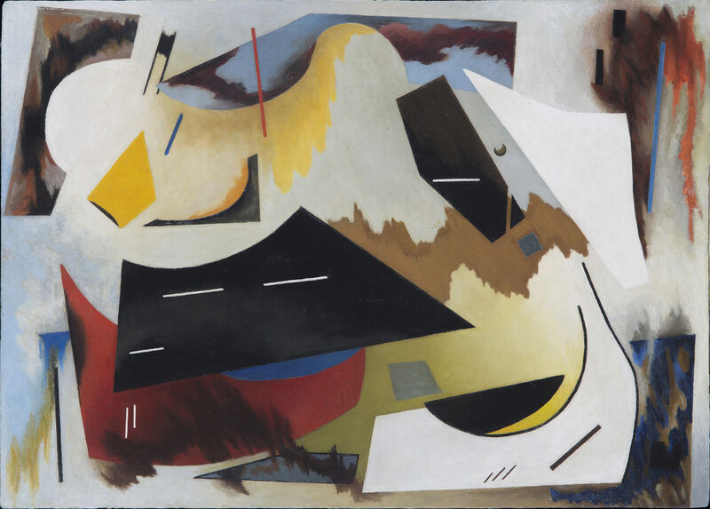 Alice Trumbull Mason, ‘Colorstructive Abstraction (white, black, red, blue & yellow)’, 1944, Painting, Oil on masonite, Washburn Gallery