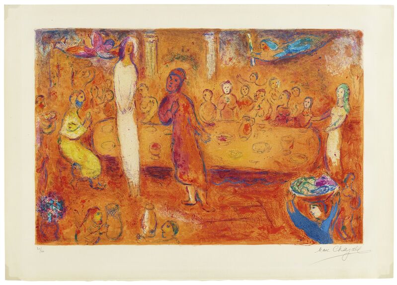 Marc Chagall, ‘Mégaclès reconnait sa Fille pendant le Festin, from Daphnis et Chloé’, 1961, Print, Lithograph in colors, on Arches paper, Christie's
