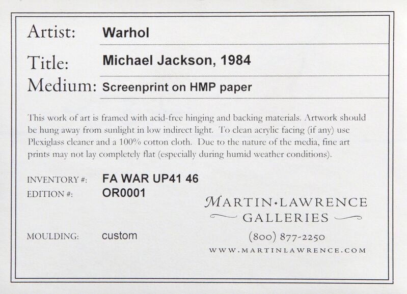 Andy Warhol, ‘Michael Jackson’, 1984, Print, Screenprint on paper, Julien's Auctions