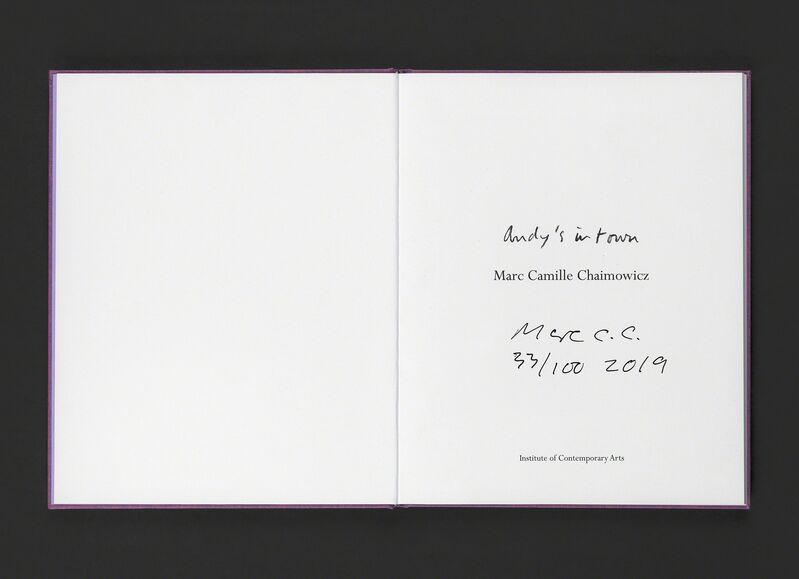 Marc Camille Chaimowicz, ‘Andy's in Twon Limited Edition Publication’, 2019, Books and Portfolios, 56pp text printed in Black, Grey, Silver & Gloss on Novatech Silk 200g, ICA London
