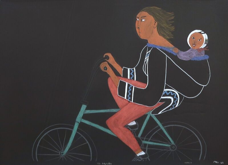 Ningiukulu Teevee, ‘The Babysitter’, 2020, Drawing, Collage or other Work on Paper, Pastel on Paper, Madrona Gallery