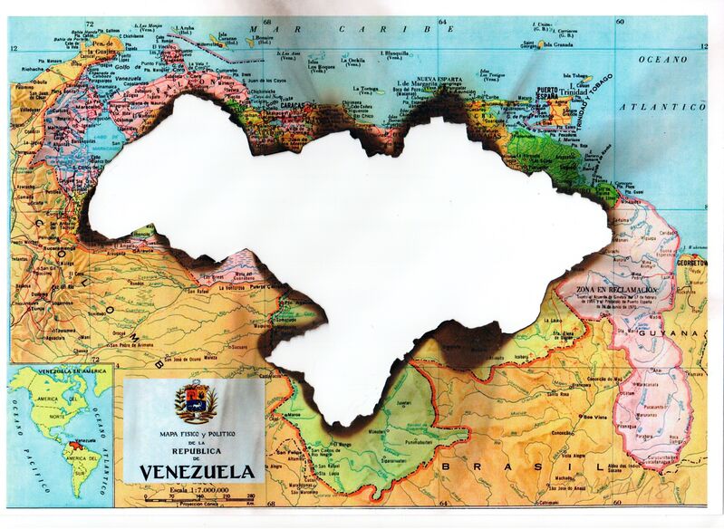 Horacio Zabala, ‘Combustión I - Arde Venezuela’, 2018, Print, Burnt map paper, Henrique Faria Fine Art