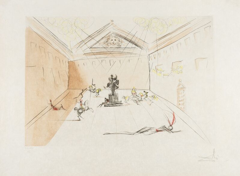 Salvador Dalí, ‘Plaza Mayor (Duel in the Sun) (Field 73-11;  M&L 582b)’, 1973, Print, Etching with pochoir in colours, Forum Auctions