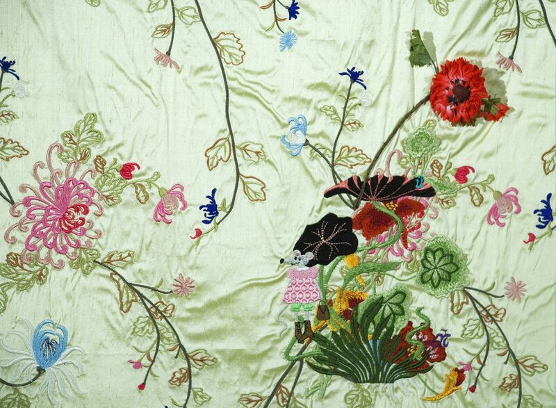 Liliana Porter, ‘The Garden’, 2006, Print, Digital embroidery on embroidered fabric, silk rose, International Print Center New York (IPCNY) Benefit Auction