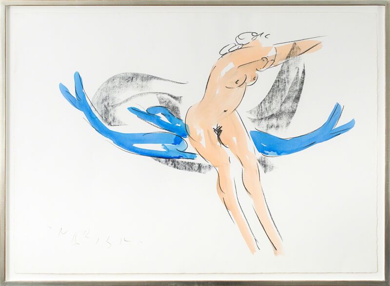Reuben Nakian, ‘Nymph and Dolphins’, 1982-1985, Drawing, Collage or other Work on Paper, Black litho crayon and color wash on paper, Rosenberg & Co. 