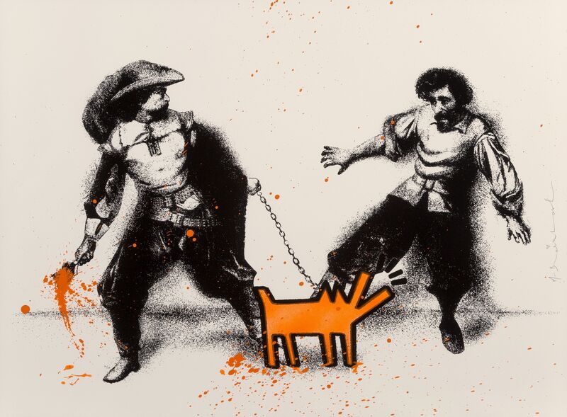 Mr. Brainwash, ‘Watch Out! (Orange)’, 2019, Print, Screenprint in colors with hand finished spray paint and stencil on wove paper, Heritage Auctions
