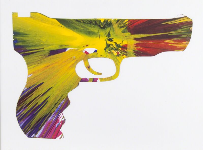 Damien Hirst, ‘Gun’, ca. 2009, Painting, An acrylic "spin" painting on paper cut into the shape of a gun, Julien's Auctions