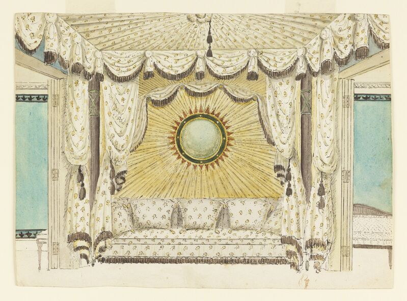 Frederick Crace, ‘Design for Bed with Tented Alcove, probably for the Prince of Wales's Bedroom or Boudoir, Royal Pavilion, Brighton’, ca. 1801-1804, Drawing, Collage or other Work on Paper, Pen and black ink, brush and watercolor on white wove paper, Cooper Hewitt, Smithsonian Design Museum 