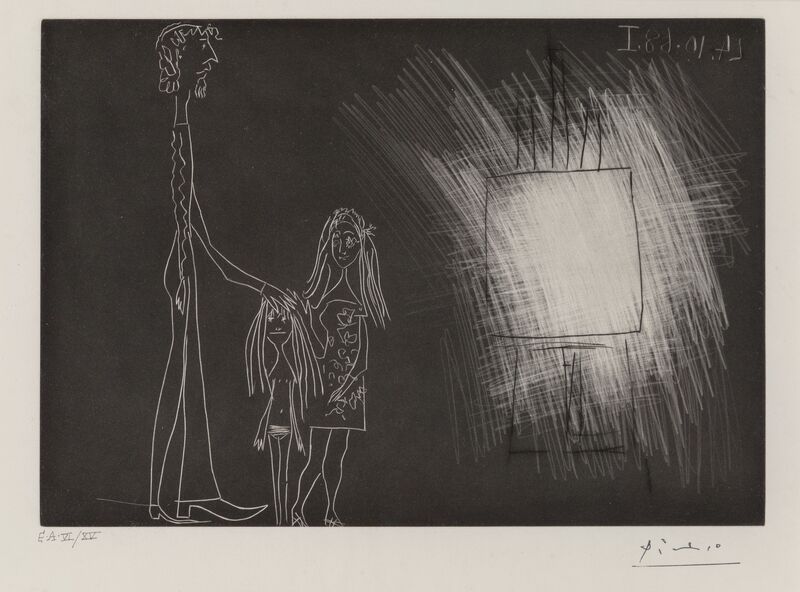 Pablo Picasso, ‘Piero Crommelynck Avec Sa Femme Et Sa Fille Dans L'Atelier II’, 1968, Print, Etching and aquatint on Rives paper, Heritage Auctions