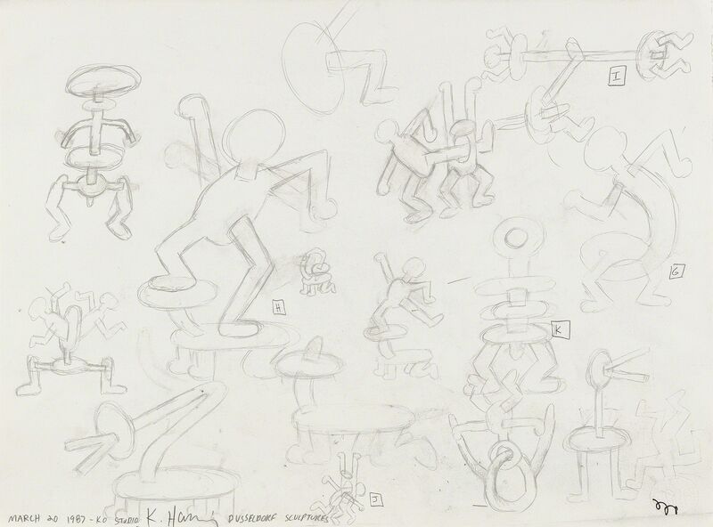 Keith Haring, ‘Untitled (Study for Dusseldorf Sculptures)’, 1987, Drawing, Collage or other Work on Paper, Graphite on paper, Phillips