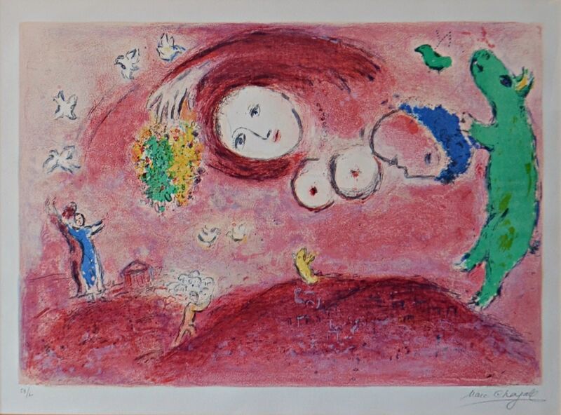 Marc Chagall, ‘Springtime in the Meadow, From Daphins and Chloe ’, 1961, Print, Lithograph in colors on Atches paper, Off The Wall Gallery