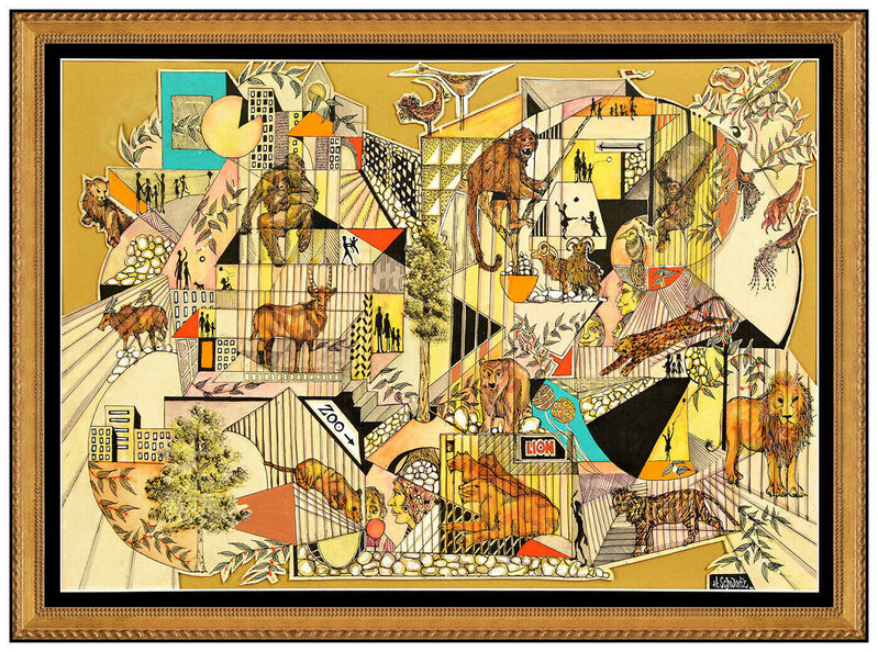 Herman Schwartz, ‘The Zoo’, 20th Century , Painting, 3D Ink and Gouache, Original Art Broker