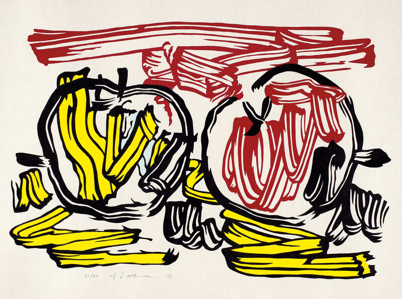Roy Lichtenstein, ‘Red Apple and Yellow Apple, from Seven Apple Woodcuts (C. 197)’, 1983, Print, Woodcut in colors, on Iwano Kizuko Hosho paper, with full margins., Phillips