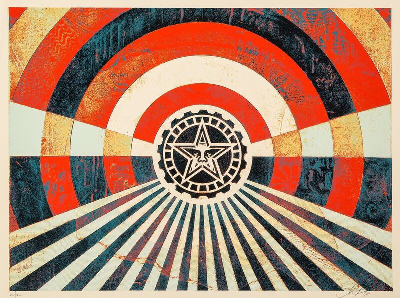 Shepard Fairey, ‘Tunnel Vision Version 2 (Alternate Gold and Blue) (two works)’, 2018, Print, Screenprint in colors on speckled cream paper, Heritage Auctions