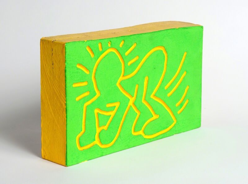 Keith Haring, ‘Untitled (Crawling Radiant Child)’, 1983, Painting, Green & yellow fluorescent paint on carved wood, Artificial Gallery