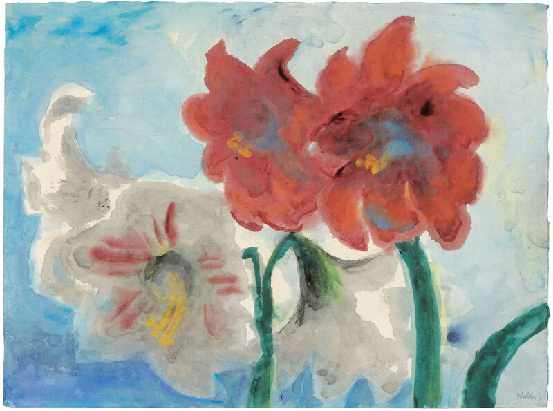 Emil Nolde, ‘White and Red Amaryllis’, After 1950, Drawing, Collage or other Work on Paper, Watercolour on Japan paper, Galerie Bei Der Albertina Zetter