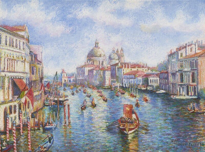 Hugues Claude Pissarro, ‘La Parade Nautique du 15 Août, à Venise (The Nautical Parade of August 15, in Venice)’, 1935, Painting, Pastel on card,  M.S. Rau