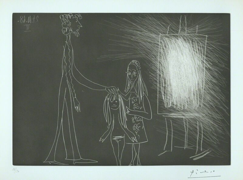 Pablo Picasso, ‘Piero Crommelynck avec sa femme et sa fille, dans l’atelier II’, 1968, Print, Aquatint and scraper, Armstrong Fine Art