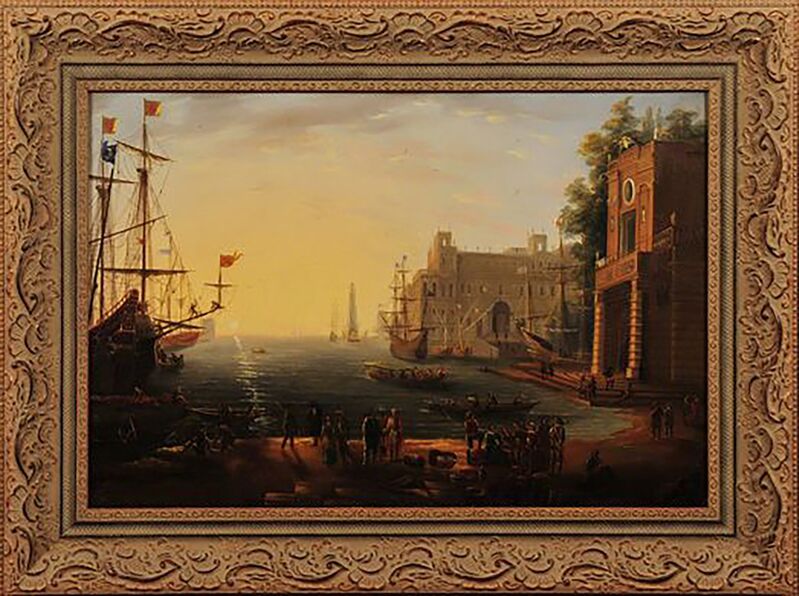 Circle of Claude Gellée, called Claude Lorrain, ‘Port with Villa Medici’, 17th Century, Painting, Oil on Canvas, The Illustrated Gallery