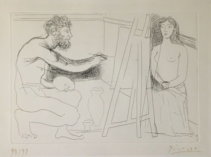 Pablo Picasso, ‘Peintre devant son chevalet avec un modèle aux longs cheveux’, 1927, Print, Etching, Galerie Céline Moine & LGFA