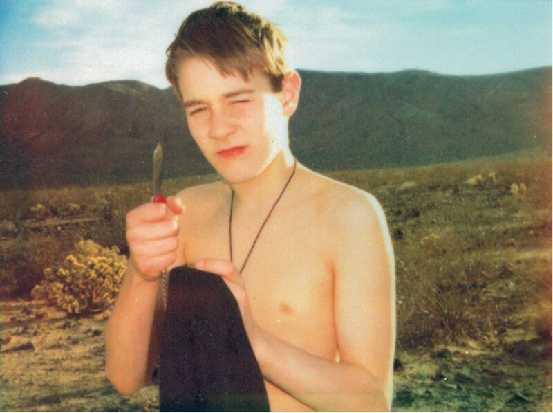 Stefanie Schneider, ‘Felix with Knife (California Blue Screen)’, 1997, Photography, Analog C-Print, printed by the artists, based on an expired Polaroid, Instantdreams