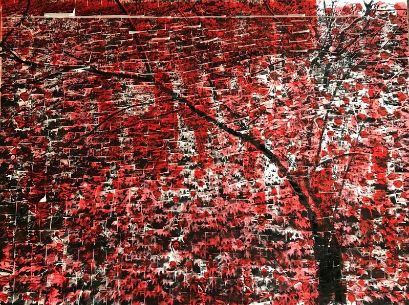 Ardan Özmenoğlu, ‘Post-it Leaves Red’, 2019, Painting, Mixed Media artwork done by using post-it notes, silk screen, and painting, FREMIN GALLERY