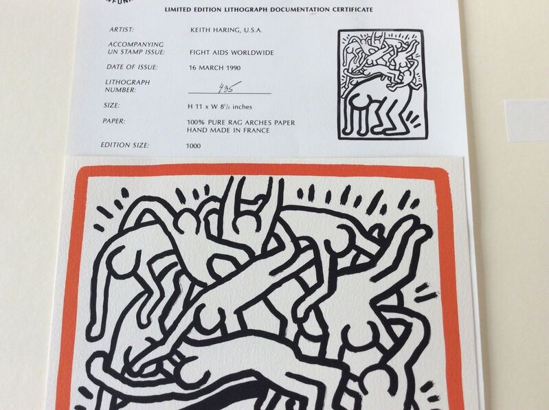 Keith Haring, ‘Fight AIDS Worldwide’, 1990, Print, Lithograph on 100% pure rag Arches paper, Joseph Fine Art LONDON